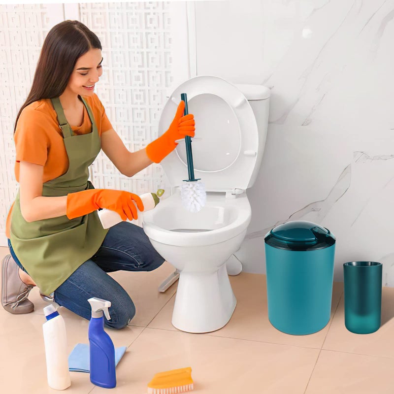 iMucci 8Pcs Blue Bathroom Accessories Set - with Trash Can Toothbrush Holder Soap Dispenser Soap and Lotion Set Tumbler Cup - Image 5